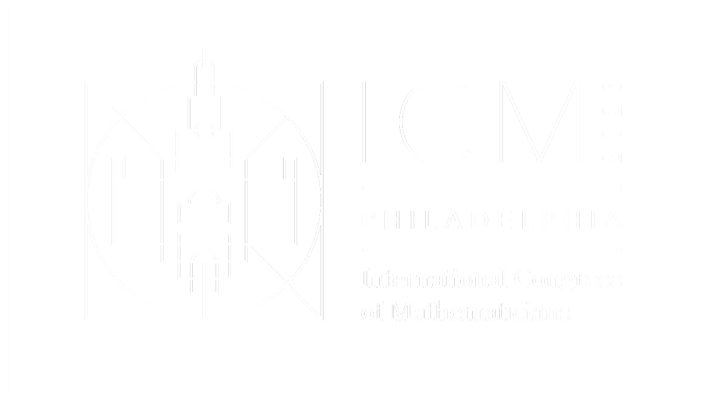 Graphic of geometric shapes with text that reads: ICM 2026, Philadelphia, International Congress of Mathematicians.